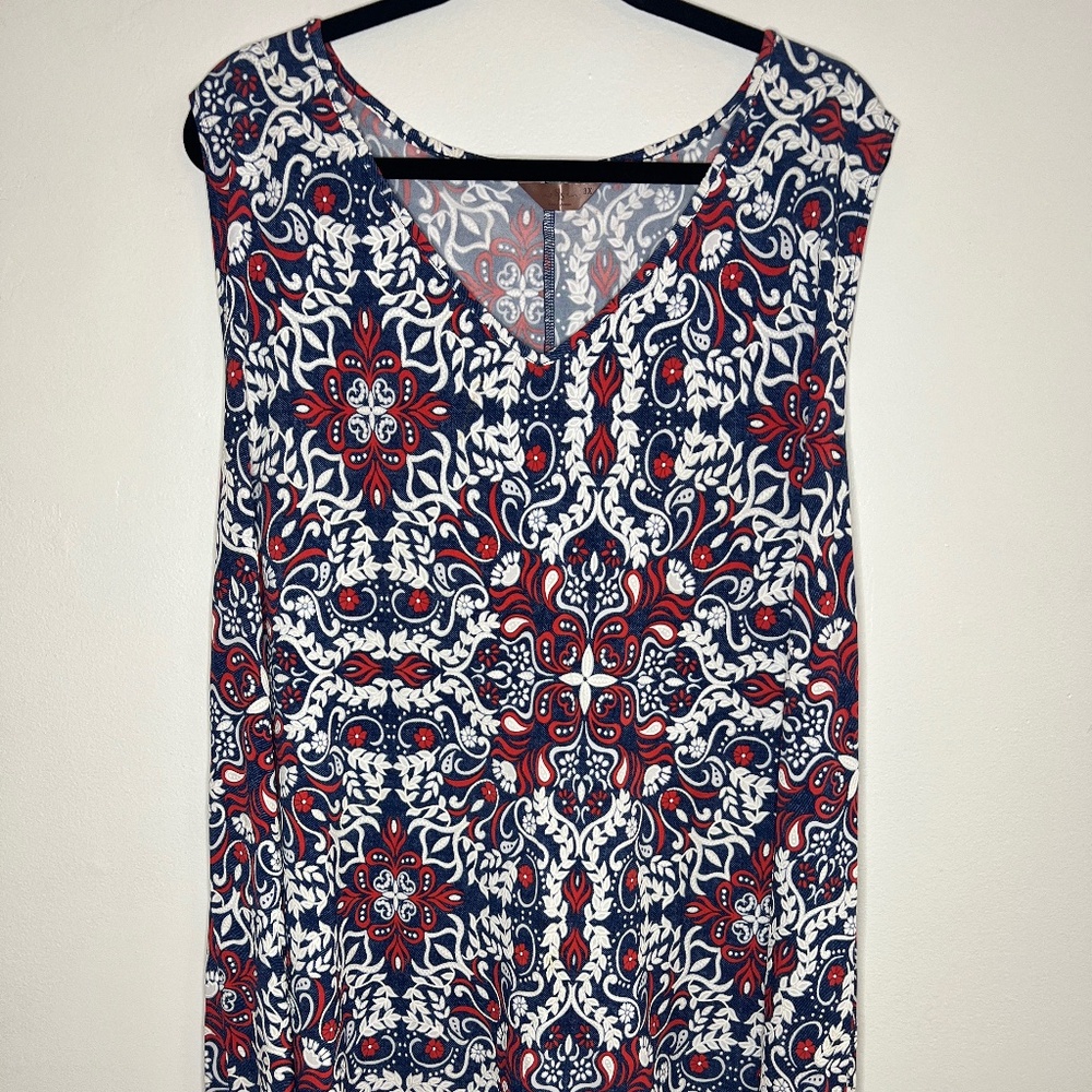 Red, White, Blue Patterned Dress